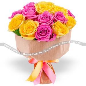 Амур - букет из кремовых и розовых роз